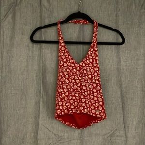 Red and white around the neck shirt has built in bra
